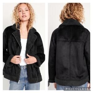 Old Navy Black Sherpa Suede Moto Jacket Size XL Tall